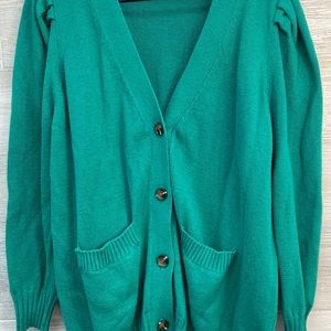 Who What Wear Green Cardigan with Puff Shoulders